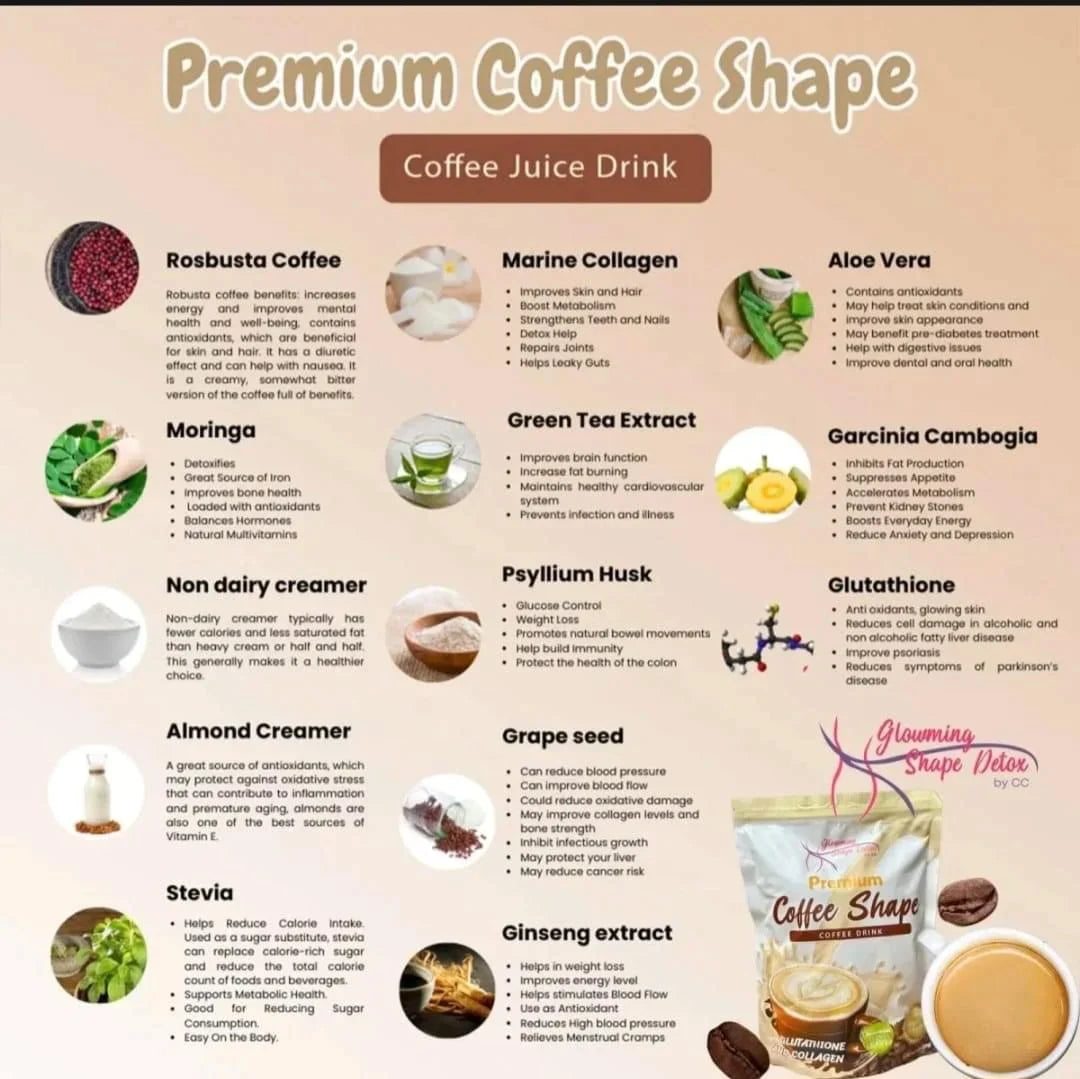 Glowming Shape Detox Drink by CC Glam Premium 10 x 20g Sachets - Coffee
