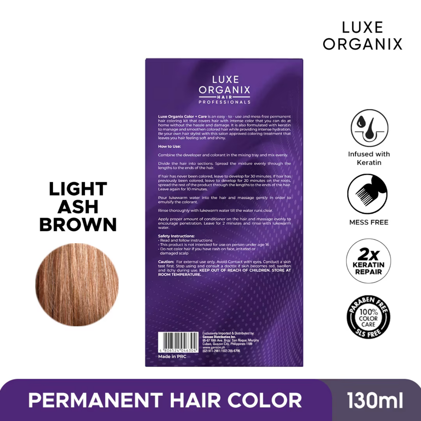 Keratin Hair Colour + Care 130ml - Light Ash Brown