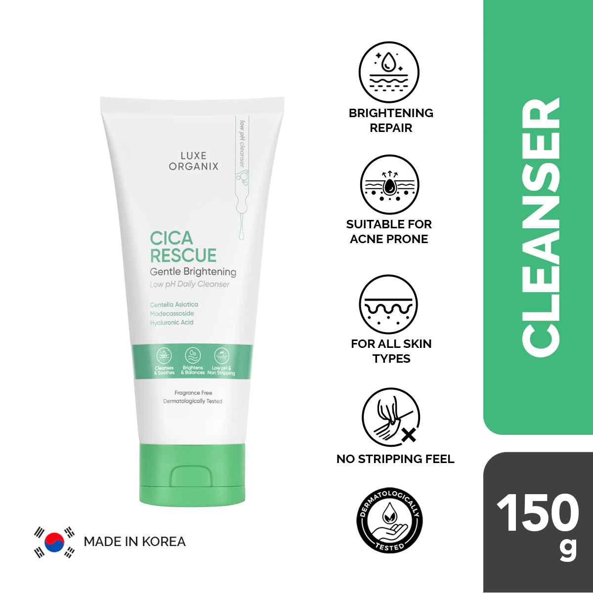 Cica Rescue Gentle Brightening Low pH Daily Cleanser 150g