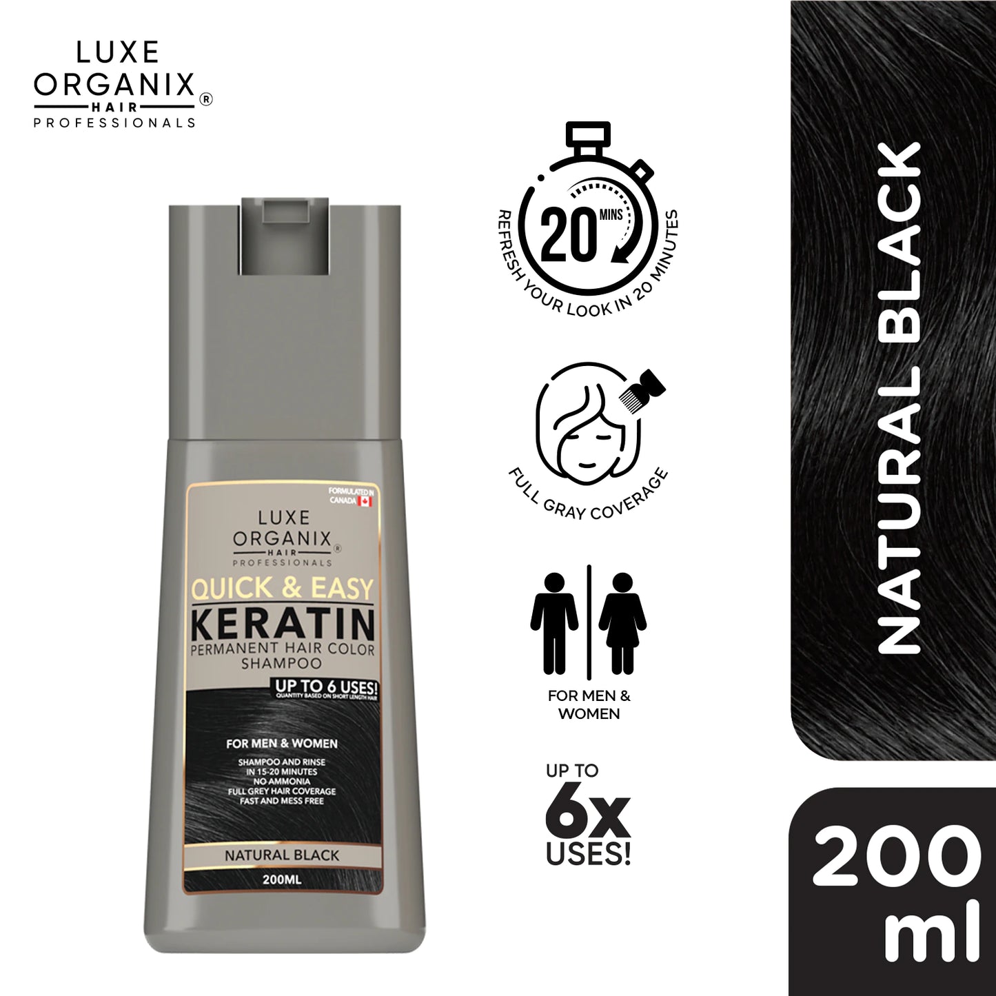Keratin Hair Colour Shampoo 200ml - Natural Black
